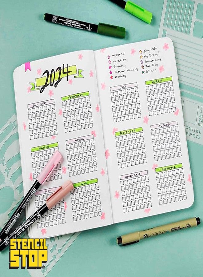 Stencil Stop Journal & Planner Stencils Set - Reusable Journal Stencils for Bullet Journaling, Scrapbooking & A5 Notebooks (4.25 x 7 Inches) - Great for Planning, Layouts, Habit Tracking & More - Image 5