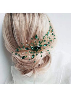 Bridal Green Crystal Hair Comb Emerald Hair Vine Malachite Green Wedding Headpiece Prom Party Festival Hair Accessories for Women and Girls