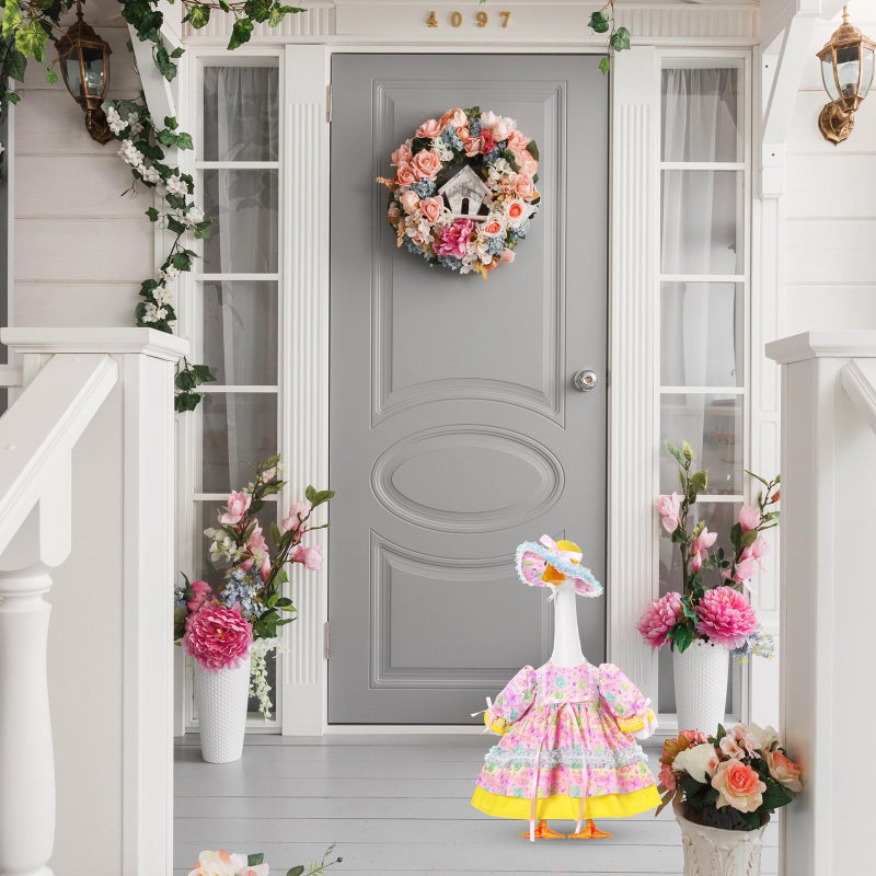 FuWeave Spring Goose Outfit Flower Porch Goose Clothes for 23" Large Statue Outdoor Patio Yard Lawn Art Decoration(Butterfly B,17 inch) - Image 4