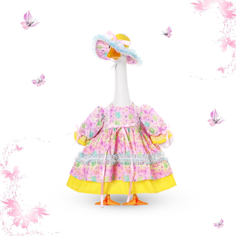 FuWeave Spring Goose Outfit Flower Porch Goose Clothes for 23" Large Statue Outdoor Patio Yard Lawn Art Decoration(Butterfly B,17 inch) - Image 1