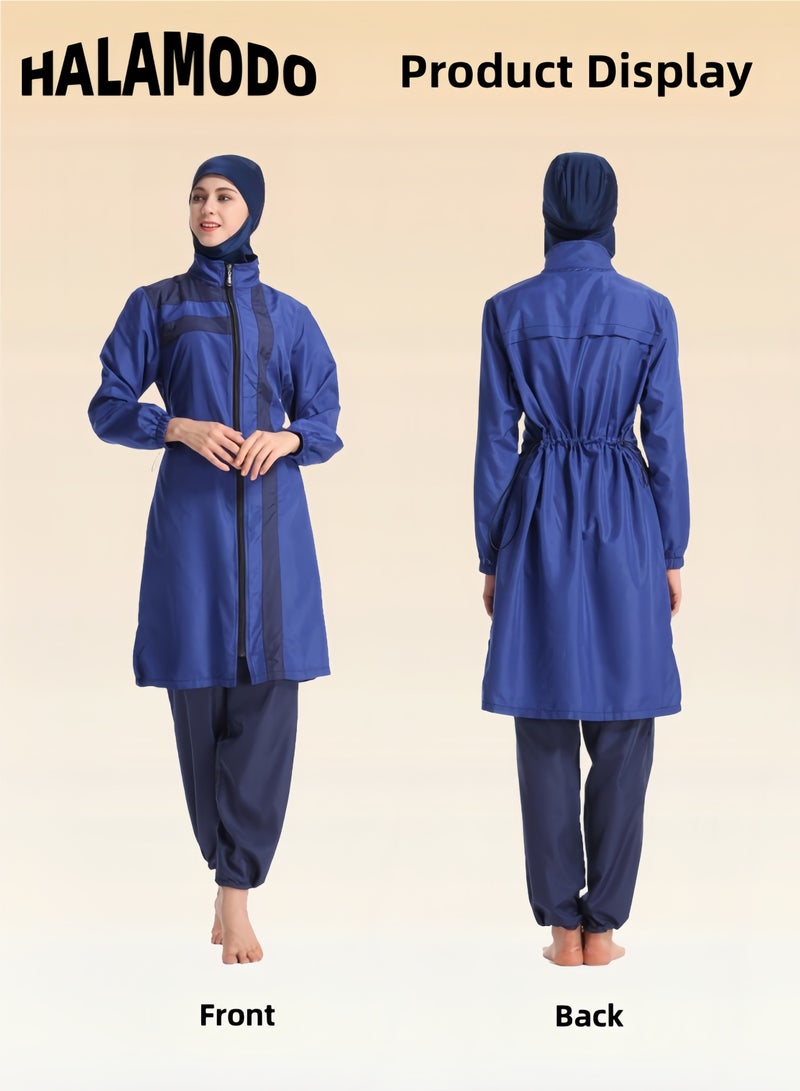 HALAMODO Women's 3pcs Swimsuit Full Coverage Swimwear Beachwear Swimming Suit of Islamic Long Sleeve Oversize Coat & Drawstring Swim Pants & Swimming Cap for Modest Islamic Hijab Ladies - Image 5