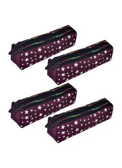 Kuber Industries Kuber Industries Pencil Pouch | Rexine Stationary Pouch | Pencil Utility Pouch | School Pencil Case for Kids | 2 Zipper Pencil Organizer | Star Pencil Pouch | Pack of 4 | Maroon  - Image 1