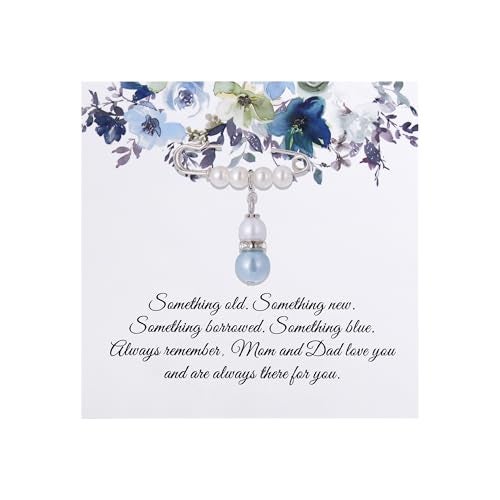 Ralukiia Something Blue Gift for Bride from Mom and Dad, Wedding Bouquet Charm with Blue Pearl, Bridal Shower Gift from Parents to Daughter, Wedding Day Gifts for Daughter - Image 1