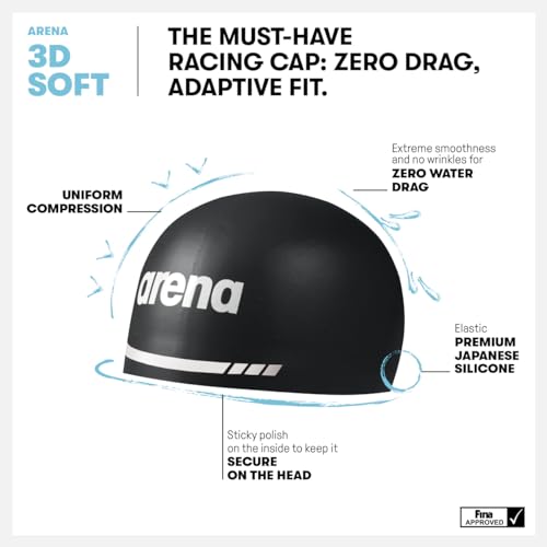 Arena 3D Soft USA Unisex Adult Silicone Swim Cap for Men and Women Swimming Pool Practice and Racing Swim Kit White Large - Image 3