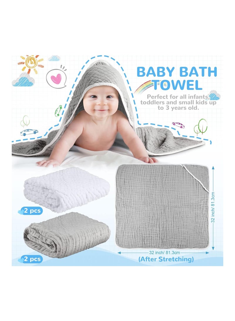 Chumia - Pack Of 4 Muslin Cotton Hooded Baby Bath Towel Sets, Large 32 X 32 Inches - Image 1