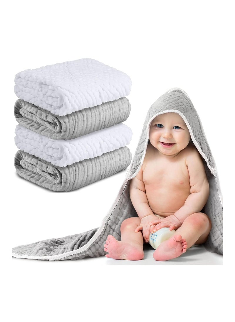 Chumia - Pack Of 4 Muslin Cotton Hooded Baby Bath Towel Sets, Large 32 X 32 Inches - Image 1