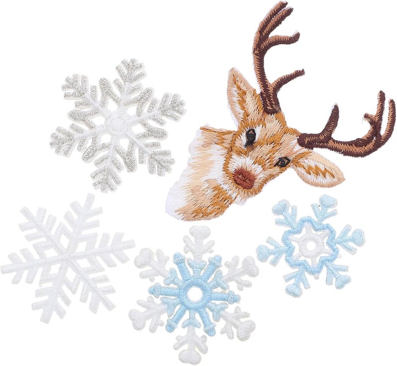 WOONEKY 6pcs Sew-on Embroidered Snowflake and Reindeer Patches for Clothing DIY, Multi-Size Fabric Appliques, Christmas Decoration Sewing Accessories for Jackets, Hats, and Crafts - Image 1