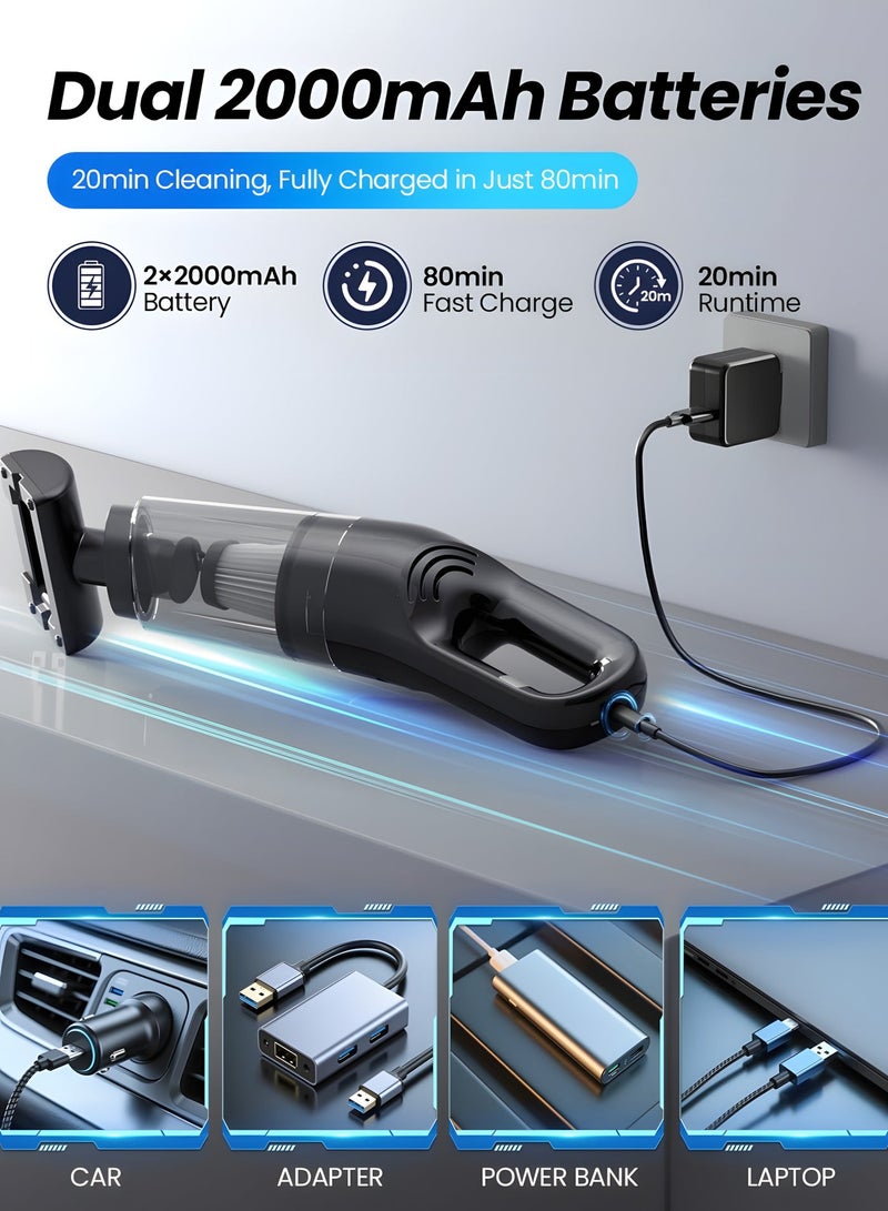 Wireless Handheld Car Vacuum Cleaner 26000pa with 2000mah Large Capacity Battery Portable Car & Home Dust Sweeper With Floor Brush Attachment, Cleaning Tools - Image 4