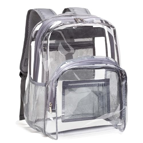 Vorspack Clear Backpack Heavy Duty PVC Transparent Backpack with Reinforced Strap Stitches & Large Capacity for College Workplace Security - Grey - Image 1