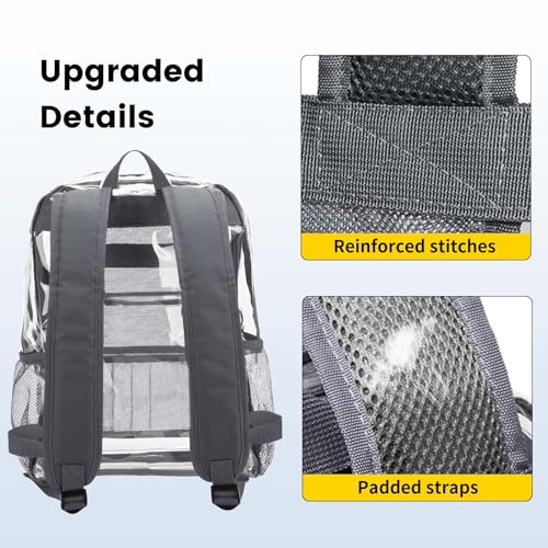 Vorspack Clear Backpack Heavy Duty PVC Transparent Backpack with Reinforced Strap Stitches & Large Capacity for College Workplace Security - Grey - Image 4