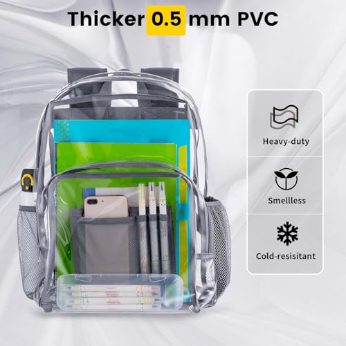 Vorspack Clear Backpack Heavy Duty PVC Transparent Backpack with Reinforced Strap Stitches & Large Capacity for College Workplace Security - Grey - Image 3
