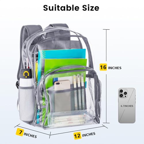 Vorspack Clear Backpack Heavy Duty PVC Transparent Backpack with Reinforced Strap Stitches & Large Capacity for College Workplace Security - Grey - Image 2