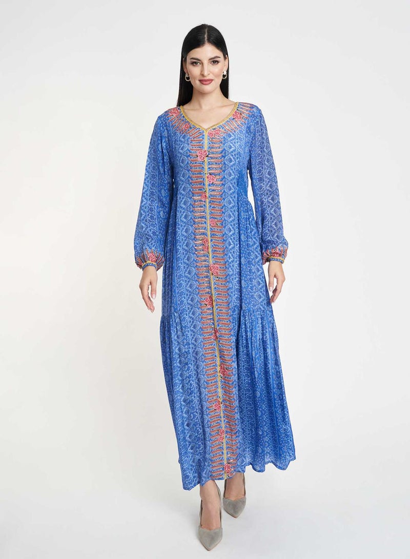 KASHKHA Printed Jalabiya with Elastic Waist - Image 1