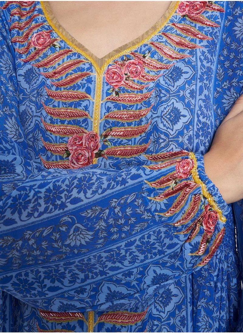 KASHKHA Printed Jalabiya with Elastic Waist