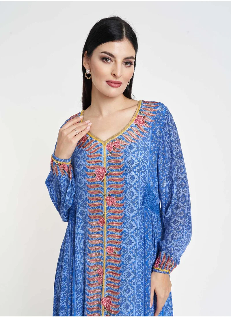 KASHKHA Printed Jalabiya with Elastic Waist