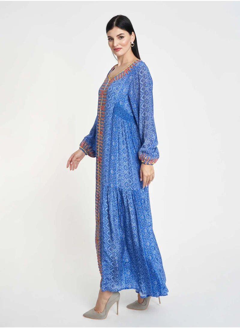 KASHKHA Printed Jalabiya with Elastic Waist