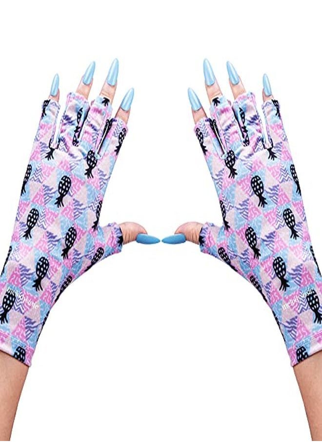 MelodySusie - Protection Uv Glove For Nail Lamp Professional Upf50+ Gel Manicure Gloves Nail Art Skin Care Fingerless Anti Uv Sun Glove Protect Hands From Uv Harm(Profusion Of Pineapple) - Image 1