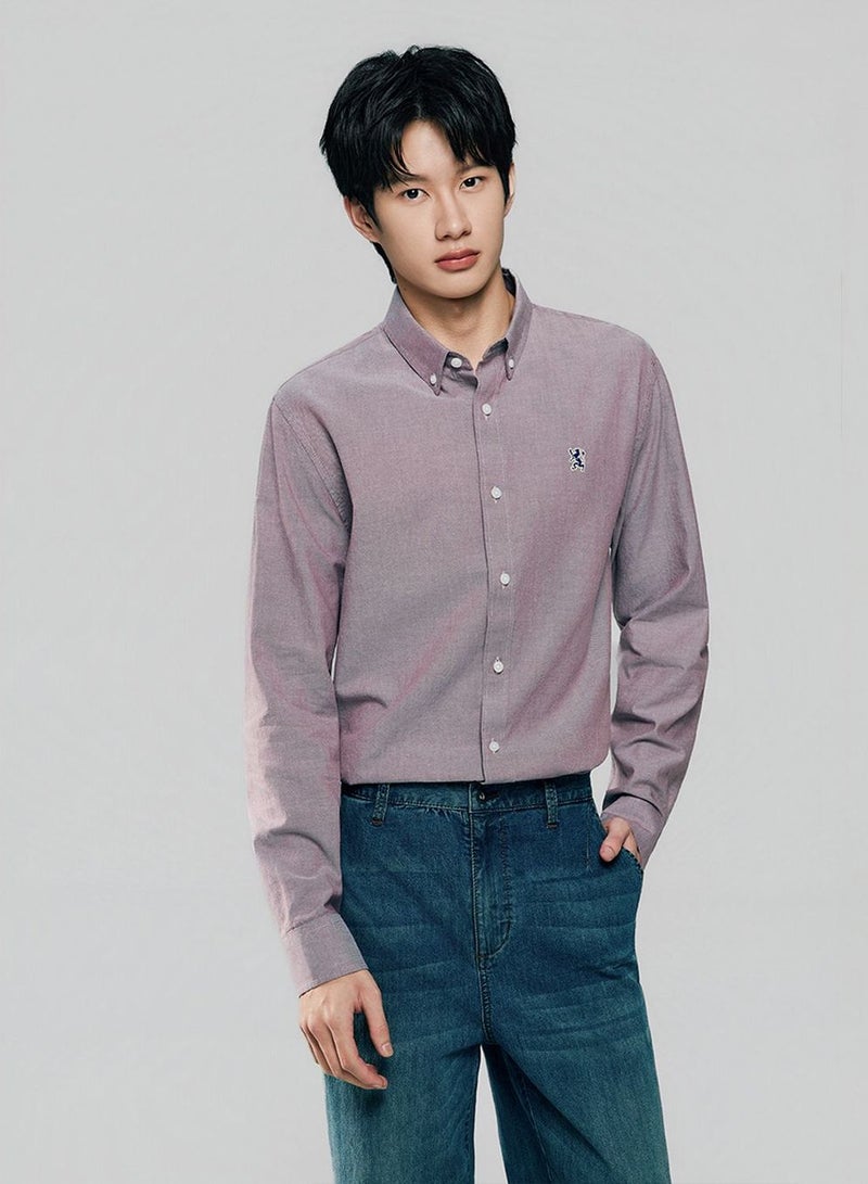 GIORDANO Men’s Cotton Slim Oxford Shirt with Embroidery - Image 1