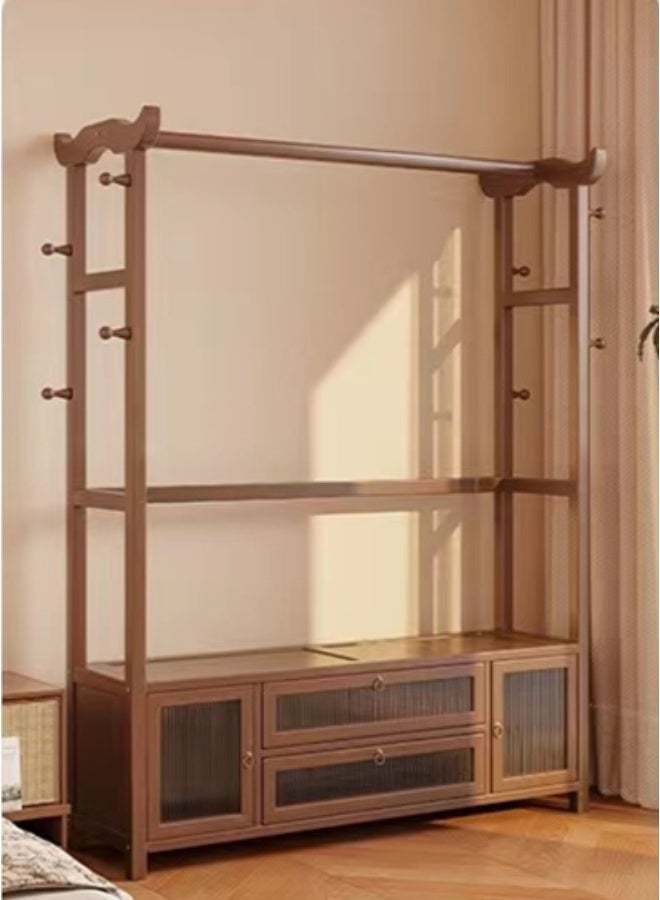 Kutis 2-in-1 Bamboo Clothes Organizer and Storage Shelf Clothes Rack Space Saving Hanging Rack with Hooks Brown 100x30x170 cm - Image 2