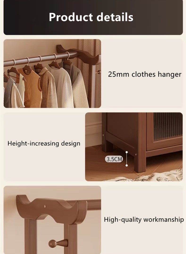 Kutis 2-in-1 Bamboo Clothes Organizer and Storage Shelf Clothes Rack Space Saving Hanging Rack with Hooks Brown 100x30x170 cm - Image 4