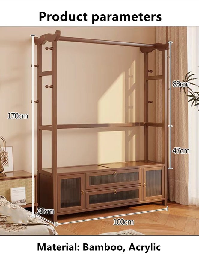 Kutis 2-in-1 Bamboo Clothes Organizer and Storage Shelf Clothes Rack Space Saving Hanging Rack with Hooks Brown 100x30x170 cm - Image 5