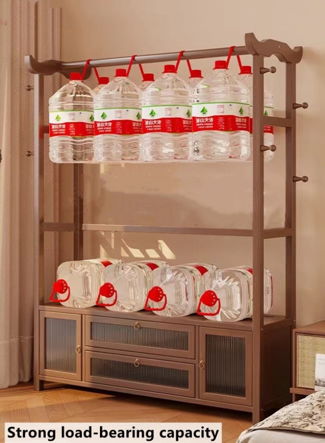 Kutis 2-in-1 Bamboo Clothes Organizer and Storage Shelf Clothes Rack Space Saving Hanging Rack with Hooks Brown 100x30x170 cm - Image 3