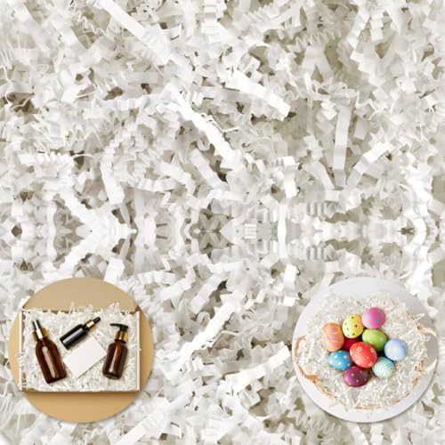 Darfukei Crinkle Paper Filler, 1/2LB(8 oz) Shredded Paper For Gift Baskets, White bridesmaid proposal gifts, Crinkle Cut Paper Shred For Birthdays, Weddings,Boxes Bags, Basket Filler, Anniversaries, Christmas, Gift Wrapping - Image 1