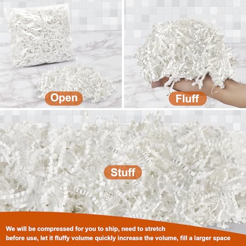 Darfukei Crinkle Paper Filler, 1/2LB(8 oz) Shredded Paper For Gift Baskets, White bridesmaid proposal gifts, Crinkle Cut Paper Shred For Birthdays, Weddings,Boxes Bags, Basket Filler, Anniversaries, Christmas, Gift Wrapping - Image 2