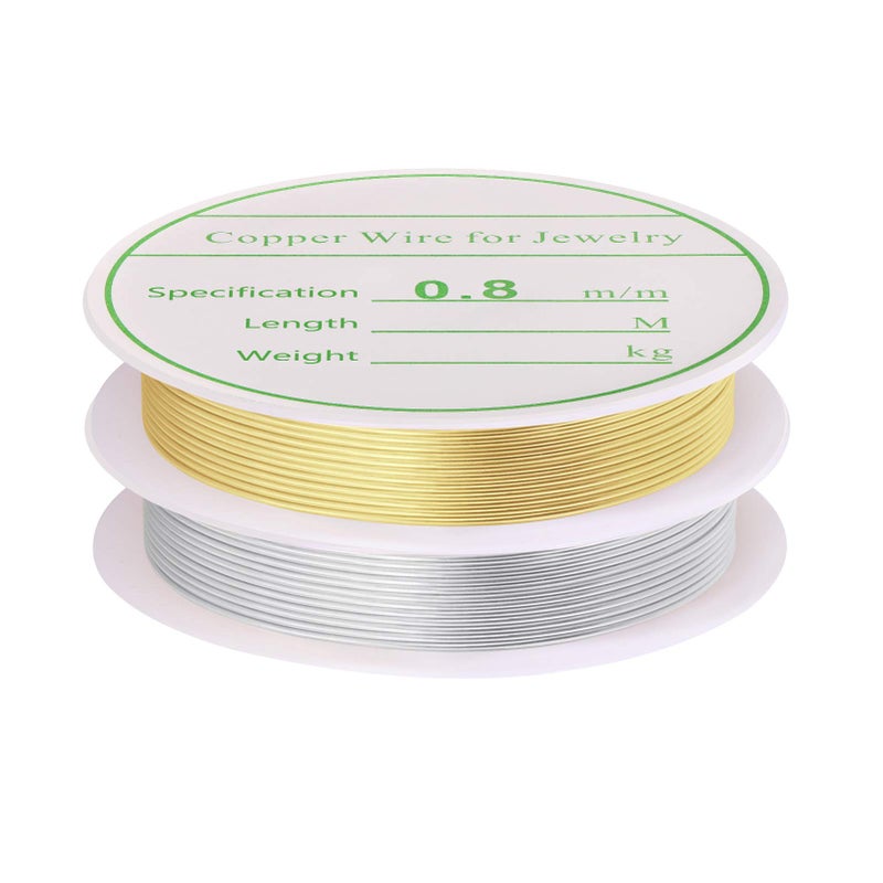 MIKIMIQI 2 Pack Jewelry Craft Wire - 20 Gauge Tarnish Resistant Copper Beading Wire for Jewelry Making, 0.8mm X 3m Each (Gold, Silver) - Image 2