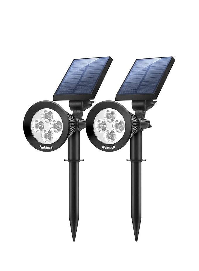 Nekteck Solar Powered Garden Spotlight - Outdoor Spot Light for Walkways, Landscaping, Security, Etc. - Ground or Wall Mount Options (2 Pack, White)