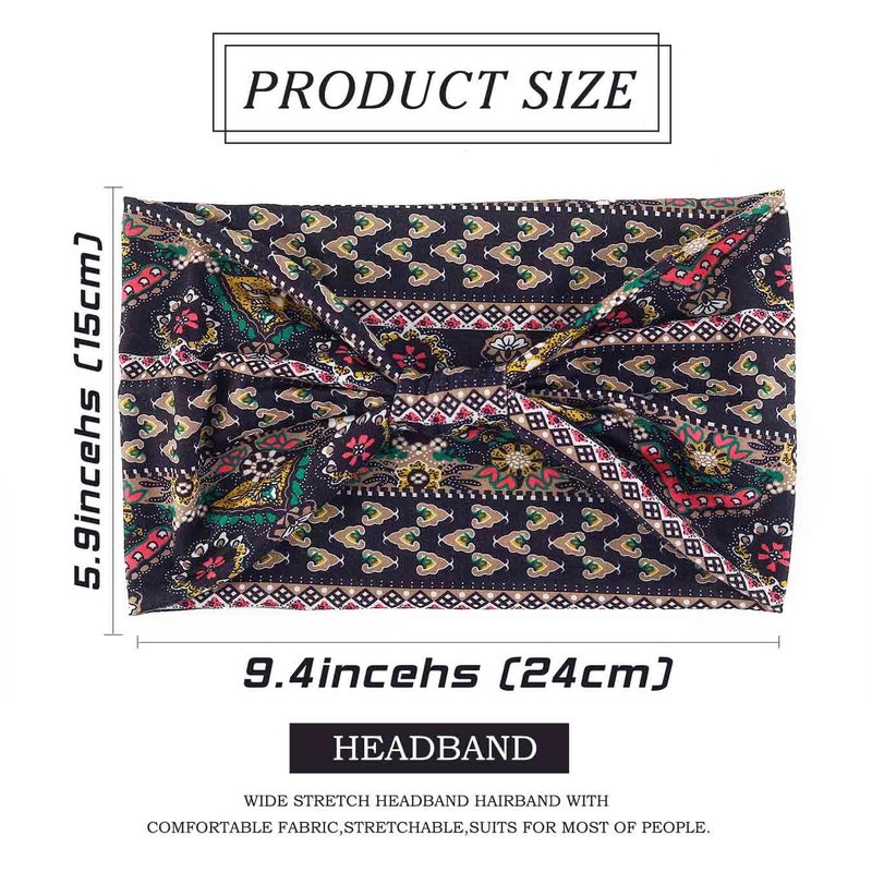Olbye Wide Boho Headbands Floral Stretch Head Wraps Bohemian African Turban Hairbands Knotted Bandana Headband Yoga Running Head Scarfs Workout Hair Accessories for Women 4Pcs (Boho, 9.4 * 5.9'') - Image 5