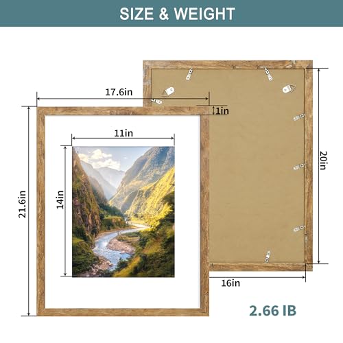 iRahmen 16x20 Picture Frame Set of 2 with Plexiglass, Display Pictures 11x14 with Mat or 16 x 20 Without Mat, Rustic Brown Wood Poster Frame for Photo Wall Gallery Mounting - Image 5