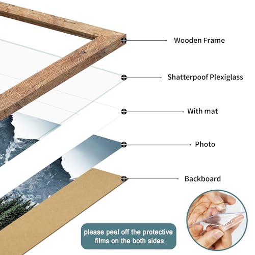 iRahmen 16x20 Picture Frame Set of 2 with Plexiglass, Display Pictures 11x14 with Mat or 16 x 20 Without Mat, Rustic Brown Wood Poster Frame for Photo Wall Gallery Mounting - Image 4