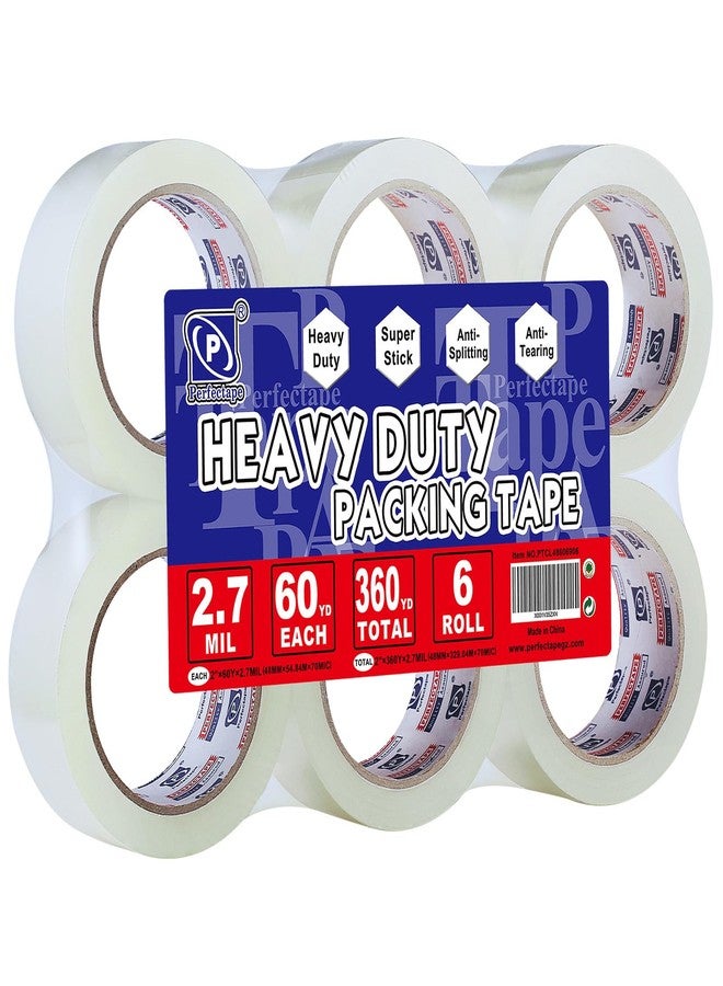 P PERFECTAPE Heavy Duty Packing Tape 6 Rolls, Total 360Y, Clear, 2.7 mil, 1.88 inch x 60 Yards, Ultra Strong, Refill for Packaging and Shipping - Image 1