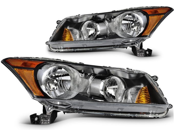 Headlight Assembly For Honda Accord Sedan 2008-2012 - Black Housing With Amber Reflector And Clear Lens