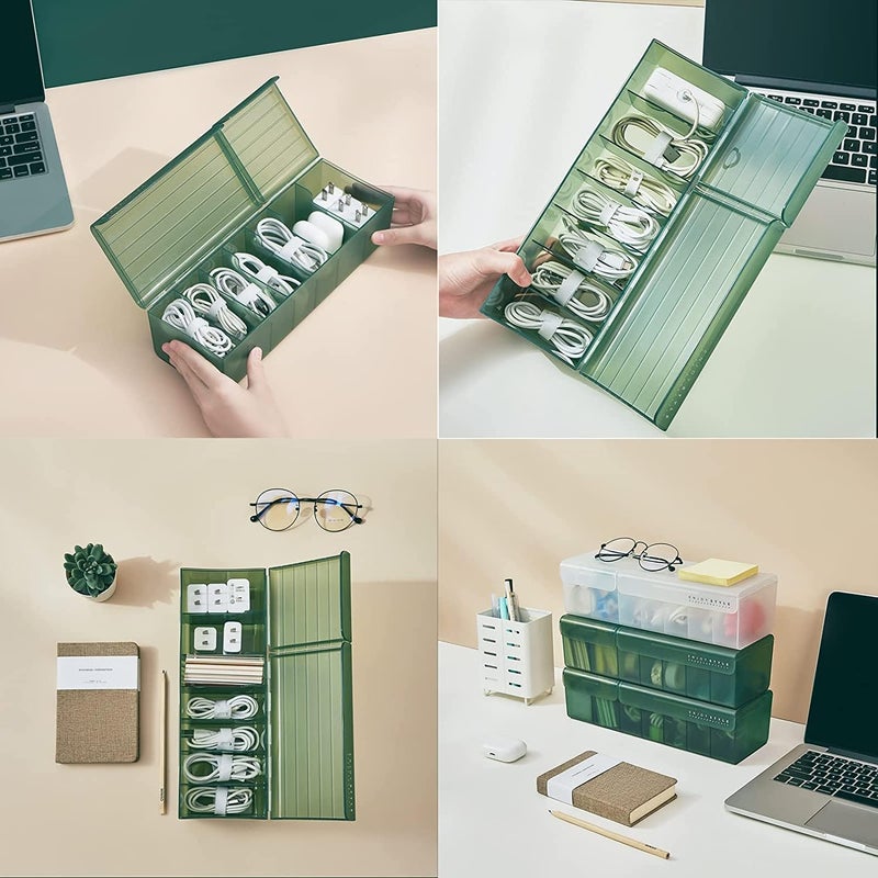 HOME CUBE Plastic Data Cable Organizer Box Charger Cable Management 7 Compartments Storage Box For Usb Cord Sorter, Cards, Paper Clips, Mobile Charger, Stationary Items (White) - Image 4