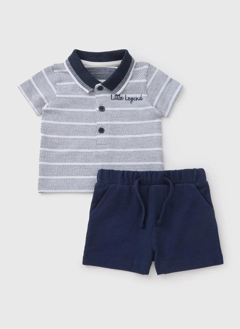 Matalan Boys Navy Striped Polo T-Shirt & Shorts Set