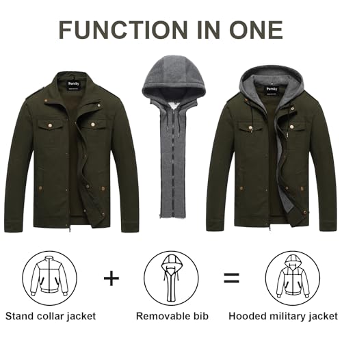 Pursky Men's Winter Coats Utility Work Wear Casual Military Canvas Lapel Jacket Army Green 3XL - Image 2