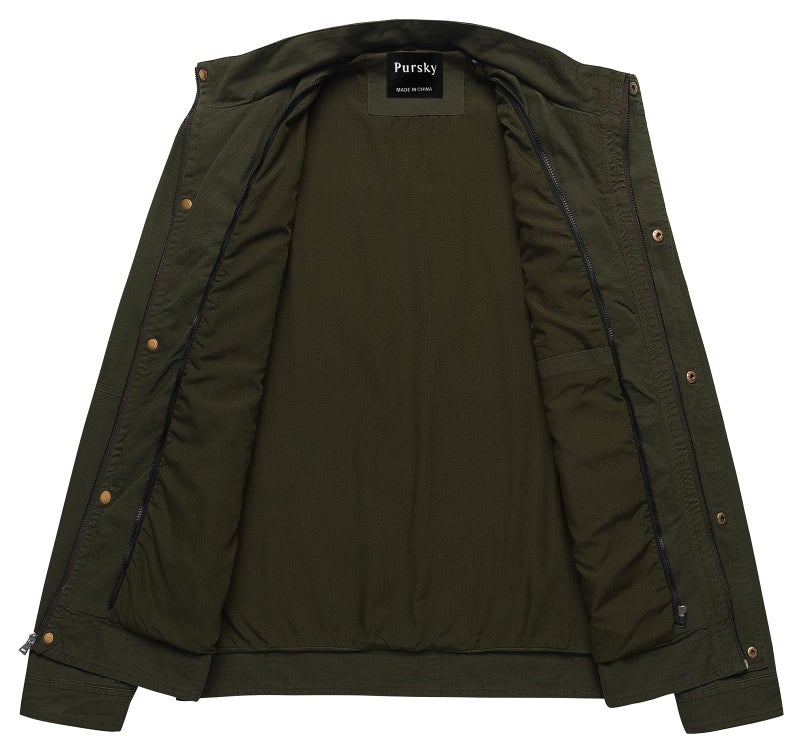 Pursky Men's Winter Coats Utility Work Wear Casual Military Canvas Lapel Jacket Army Green 3XL - Image 4