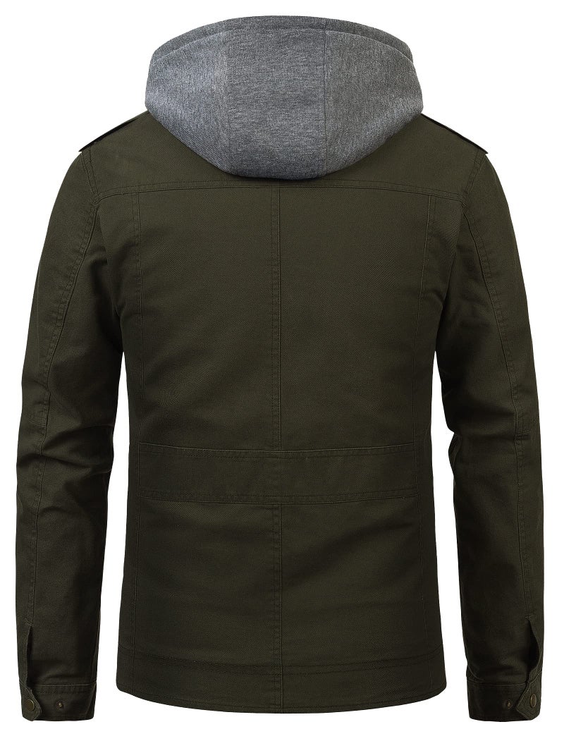 Pursky Men's Winter Coats Utility Work Wear Casual Military Canvas Lapel Jacket Army Green 3XL - Image 3
