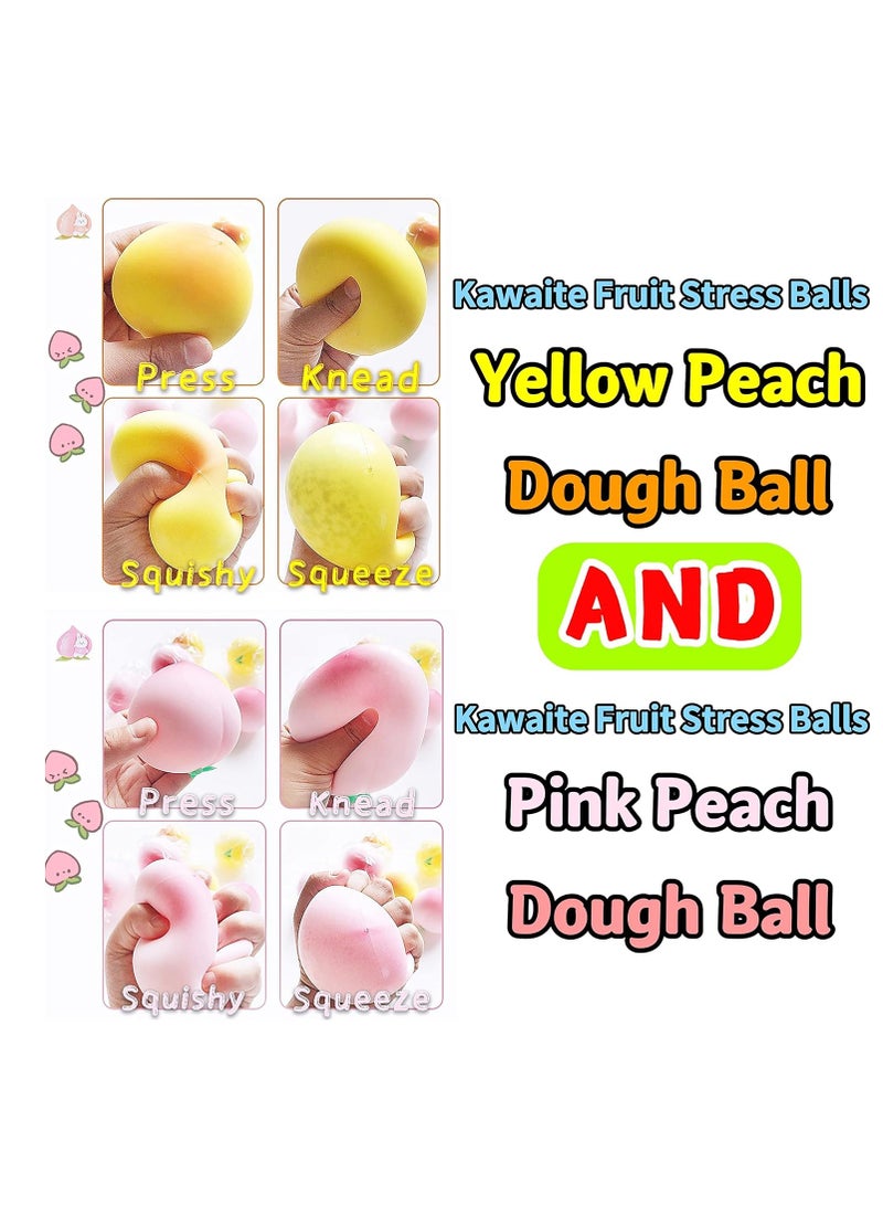 عام 2 حزمة الخوخ كرات الإجهاد ألعاب تململ الحسية ، كرة العجين اسفنجي ، كرة الإجهاد المطاط للفواكه ، كرة الإجهاد الممتعة والناعمة ، 2 ألوان ضغط الكرة لتخفيف القلق ، تحسين التركيز ، الاسترخاء - Image 2