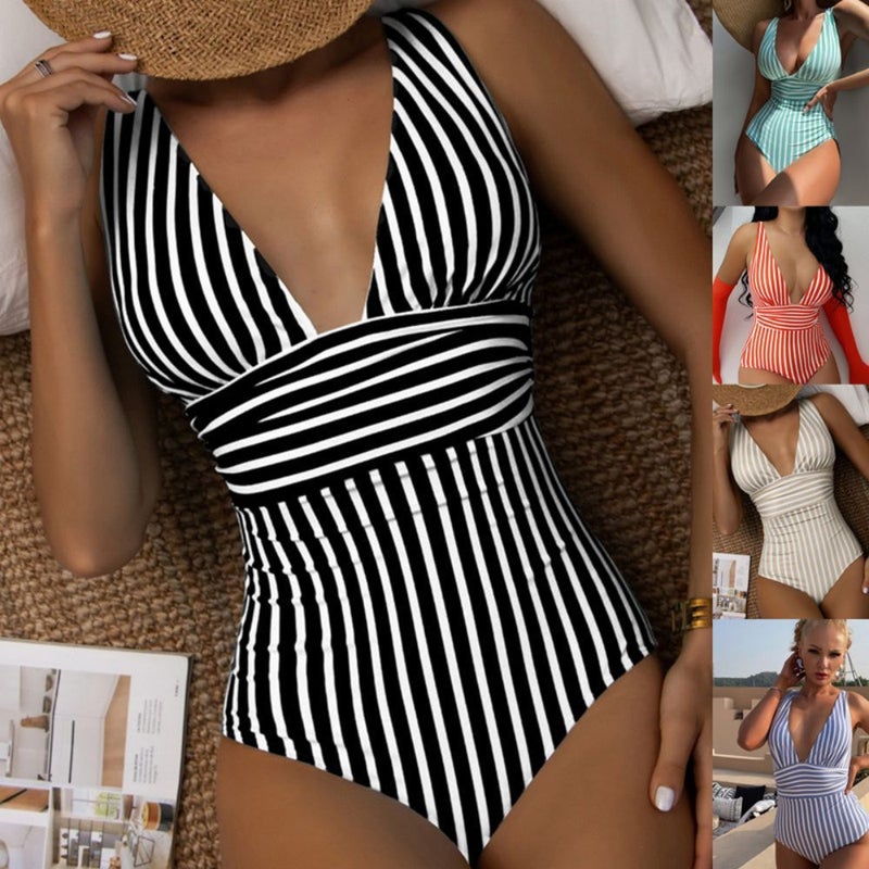Bikini Ladies One-Piece Swimsuit Striped Swimsuit Spot A Generation Of Hair - Image 2