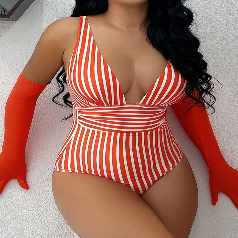Bikini Ladies One-Piece Swimsuit Striped Swimsuit Spot A Generation Of Hair - Image 3