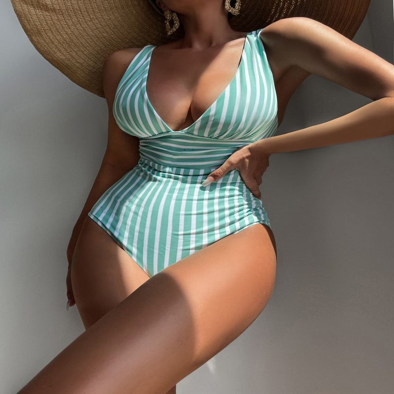 Bikini Ladies One-Piece Swimsuit Striped Swimsuit Spot A Generation Of Hair - Image 4
