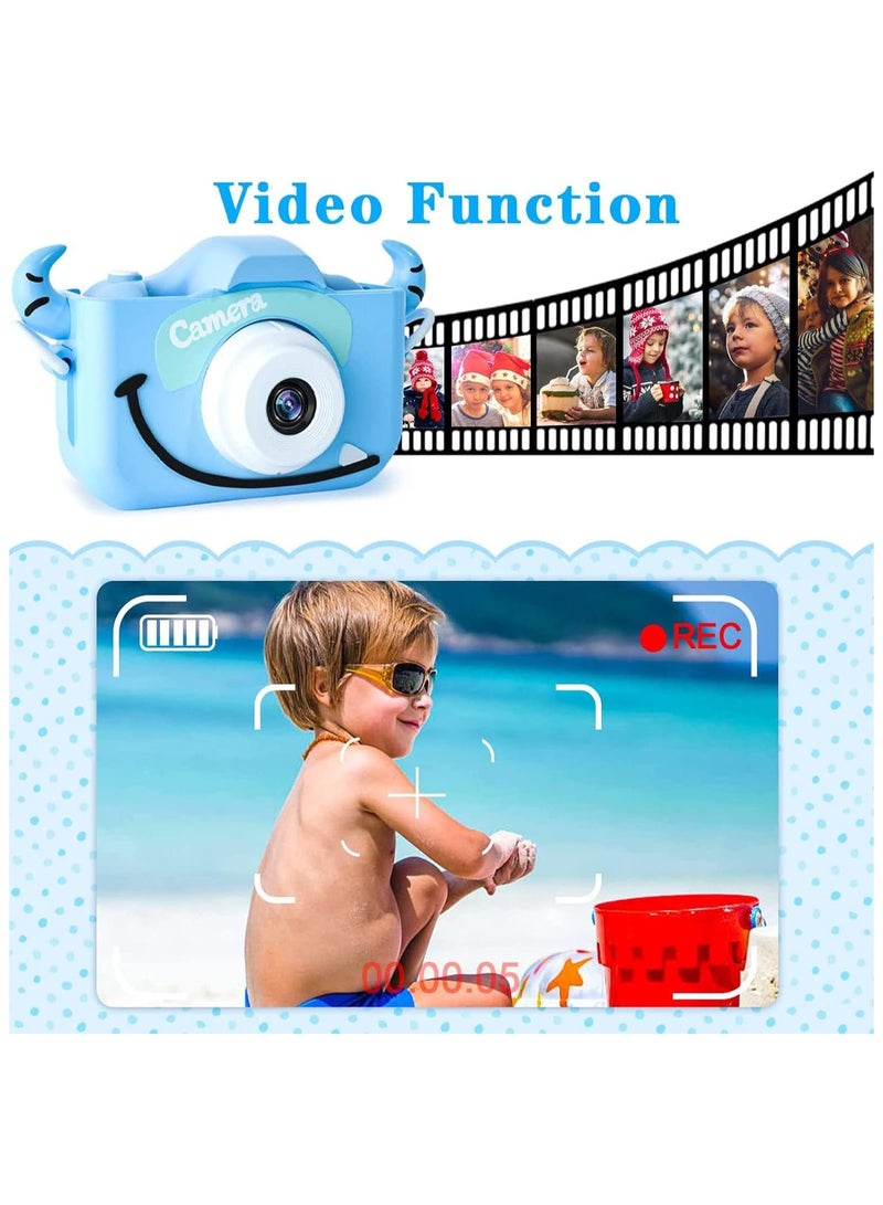 كاميرا رقمية صغيرة للأطفال بدقة 20 ميجابكسل مع شاشة IPS مقاس 2.0 بوصة – كاميرا أطفال عالية الدقة 1080P للأولاد والبنات من عمر 3 إلى 12 سنة – هدية عيد ميلاد (لون أزرق) - Image 3