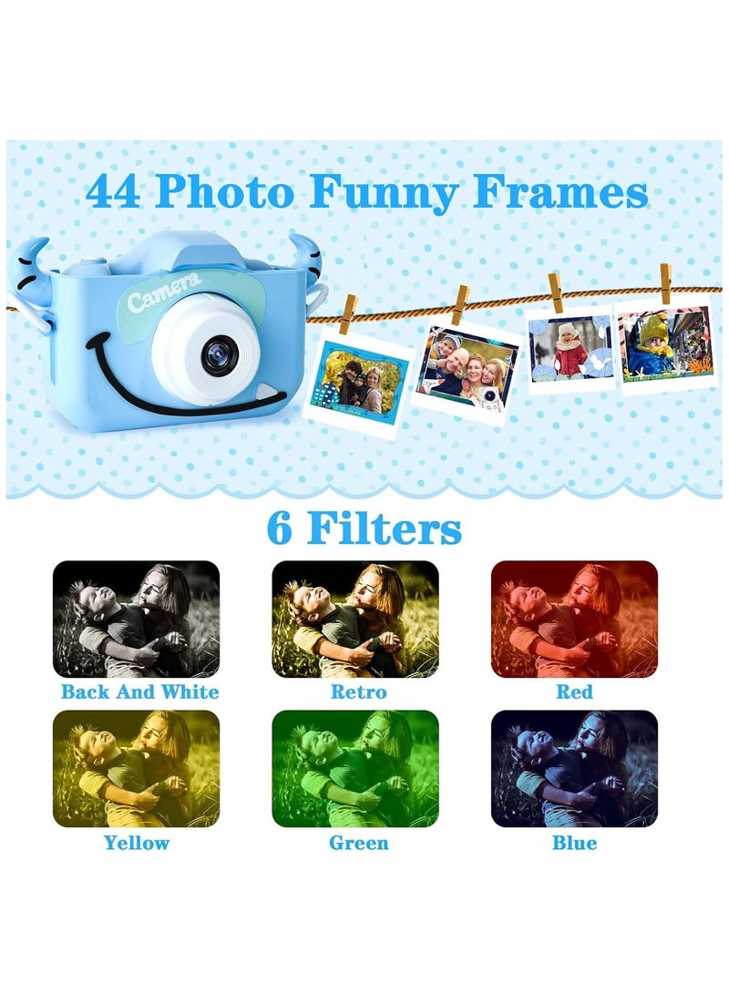 كاميرا رقمية صغيرة للأطفال بدقة 20 ميجابكسل مع شاشة IPS مقاس 2.0 بوصة – كاميرا أطفال عالية الدقة 1080P للأولاد والبنات من عمر 3 إلى 12 سنة – هدية عيد ميلاد (لون أزرق) - Image 2