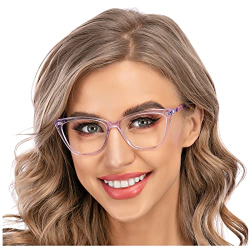 AQWANO Blue Light Block Reading Glasses Women Cateye Computer Readers 1.25 Stylish Designer Anti Glare UV Ray Filter Eyeglasses, Purple 1.25 - Image 1