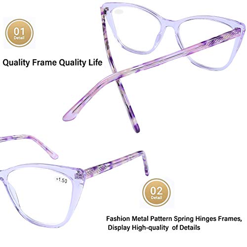 AQWANO Blue Light Block Reading Glasses Women Cateye Computer Readers 1.25 Stylish Designer Anti Glare UV Ray Filter Eyeglasses, Purple 1.25 - Image 4