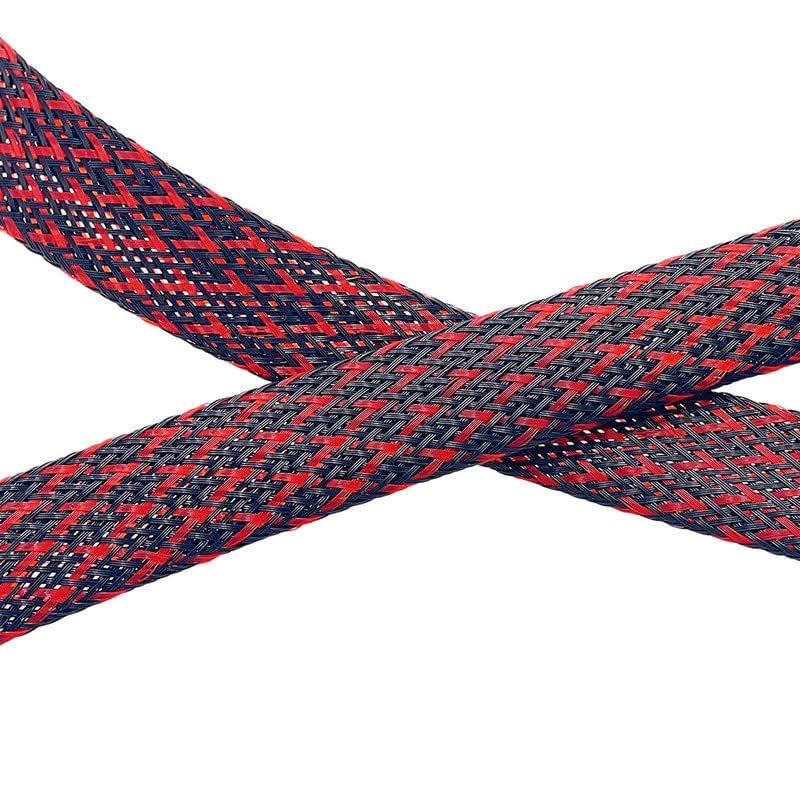 Aibole PET Expandable Braided Sleeving 25Ft-3/4 inch Wire Loom, Aibole Braided Cable Sleeve Wire Wrap,Black&Red - Image 2