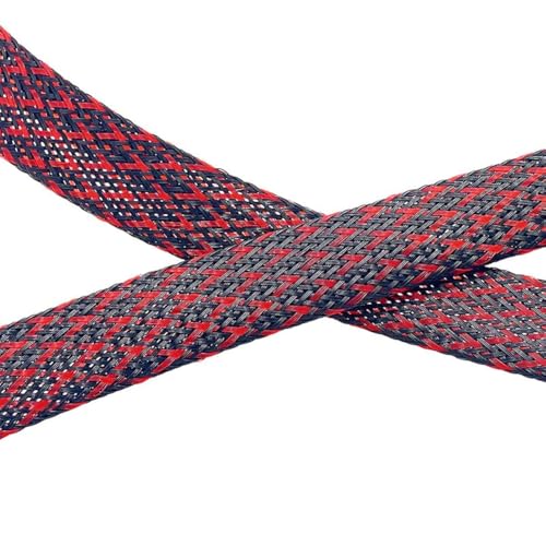 Aibole PET Expandable Braided Sleeving 25Ft-3/4 inch Wire Loom, Aibole Braided Cable Sleeve Wire Wrap,Black&Red - Image 1